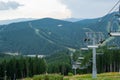 Empty cableway down the green slope