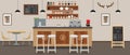 Empty cafe interior. Cofee shop Bar counter with flat and solid color style. Vector illustration