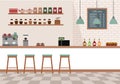 Empty cafe interior. Coffee shop with white bar counter, shelves and equipments. Royalty Free Stock Photo