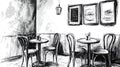 Cafe Interior Sketch Black and White Drawing of Tables and Chairs Royalty Free Stock Photo