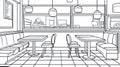 Diner Booths and Tables Line Art Retro Restaurant Interior Scene Royalty Free Stock Photo