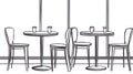 Cafe Table Sketch, Empty Chairs, Coffee Mugs, Line Art Royalty Free Stock Photo