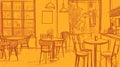 Cafe Interior Sketch, Restaurant Drawing, Dining Design Concept Royalty Free Stock Photo