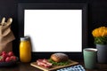 Empty Cafe Menu Chalk Board With Decoration On Black Background - Generative AI Royalty Free Stock Photo