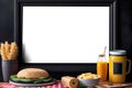 Empty Cafe Menu Chalk Board With Decoration On Black Background - Generative AI Royalty Free Stock Photo