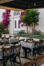Empty cafe on a street in Trogir old town, Croatia. Travel destination in Croatia Royalty Free Stock Photo