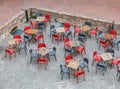 Empty cafe tables view from above, Italy Royalty Free Stock Photo