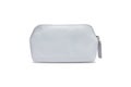 Empty canvas clutch bag for cosmetic mockup, isolated, 3d rendering. Blank small handbag purse mockup, top view.