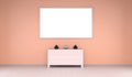 Empty canvas on a wall and chest of drawers 3D rendering