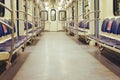 An empty car of the Moscow metro, a train in the subway. Quarantine because of the epidemic coronavirus and access control Royalty Free Stock Photo
