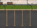 Empty car parking without cars. Parking spaces, sidewalk for pedestrians with a bench and flower bed. Top view. 3D render. Royalty Free Stock Photo