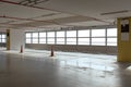 Empty car parking line with red cone and white windows, can use