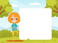 Empty Card with Little Girl Doing Yoga Enjoy Summer Activity Vector Illustration