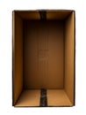 Empty cardboard box with black tape Royalty Free Stock Photo