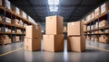 Empty Cardboard Box Mockup with Warehouse background Royalty Free Stock Photo