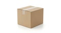 Empty cardboard box sitting upright against a plain background Royalty Free Stock Photo