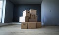 Empty cardboard boxes stand in an empty room