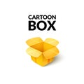 Empty cardboard packaging, open box icon in cartoon style