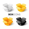 Empty cardboard packaging, open box icon in cartoon style Royalty Free Stock Photo