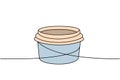 Empty carton bowl one line colored continuous drawing. Cardboard boxes, bags for takeaway food continuous one line