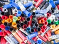 Empty cartridges collected in a skeet shooting range. Royalty Free Stock Photo