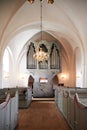 Empty catholic cathedral. Church altar with chandelier Royalty Free Stock Photo