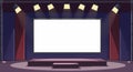 Empty Central Stage with Large Blank Screen on White Background. Royalty Free Stock Photo