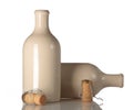 Empty ceramic beer bottle with corks