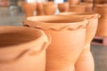 Empty ceramic brown flower pots for sale in Garden shop, Lots of orange brown terracota flower pots Royalty Free Stock Photo