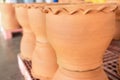 Empty ceramic brown flower pots for sale in Garden shop, Lots of orange brown terracota flower pots Royalty Free Stock Photo