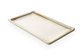 Empty ceramic plate with brown edge, Rectangular plate isolated on white background with clipping path, Side view