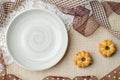 Empty ceramic plate with coconut biscuit and pineapple jam Royalty Free Stock Photo