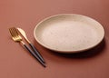 Empty ceramic plate on a monochrome brown background Royalty Free Stock Photo
