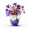 Colorful Flower Vase With Purple And Pink Flowers - Realistic Hyper-detailed Rendering Royalty Free Stock Photo