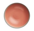 Empty ceramics plates, Classic coral pink plate isolated on white background with clipping path, Top view