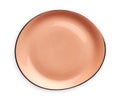 Empty ceramics plates, Classic coral pink plate, View from above isolated on white background with clipping path