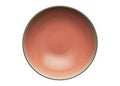 Empty ceramics plates, Classic coral pink plate, View from above isolated on white background with clipping path