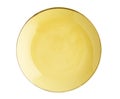 Empty ceramics plates, Classic yellow plate with golden rim, isolated on white background with clipping path, Top view Royalty Free Stock Photo