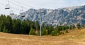 An empty chair lift at a ski resort in Montana in autumn