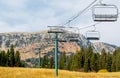 An empty chair lift at a ski resort in Montana in autumn