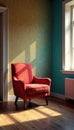 Empty chair in vacant home, declining bar graph, financial, recession Royalty Free Stock Photo