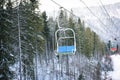 Empty chairlift at mountain ski resort. Winter vacation Royalty Free Stock Photo