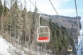 Empty chairlift at mountain ski resort. Winter Royalty Free Stock Photo