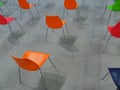 Empty chairs arranged respecting social and physical distancing rules