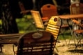 Empty chairs and desks of a garden restaurant Royalty Free Stock Photo