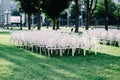 Empty chairs on the lawn