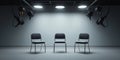 Empty Chairs in Photography Studio Under Bright Ceiling Lights Royalty Free Stock Photo