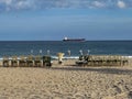 Empty chairs are set up for Florida beach wedding