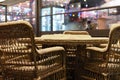 Empty chairs and a table of a street cafe, restaurant Royalty Free Stock Photo