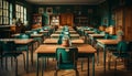 Empty chairs and tables in classroom generative AI Royalty Free Stock Photo